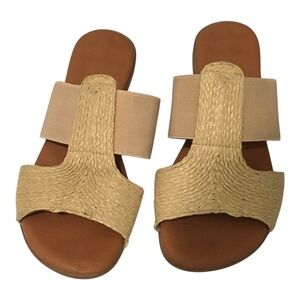 Andre Assous Beige Straw Slide Slip On Sandals 7.5